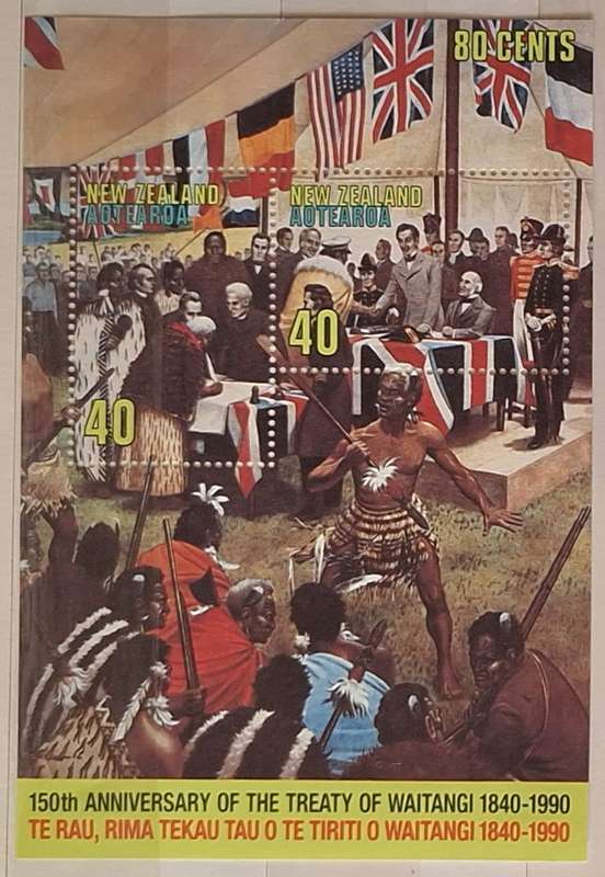New Zealand 1990 150th Anniversary of signing the Treaty of Waitangi Unused Hinged Miniature Sheet