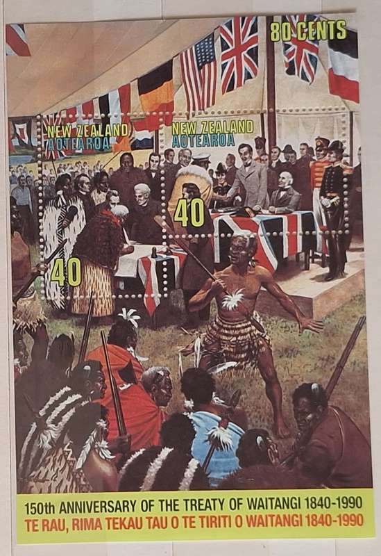 New Zealand 1990 150th Anniversary of signing the Treaty of Waitangi Unused Hinged Miniature Sheet