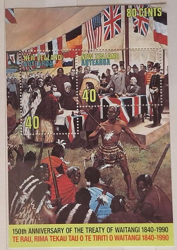 New Zealand 1990 150th Anniversary of signing the Treaty of Waitangi Unused Hinged Miniature Sheet