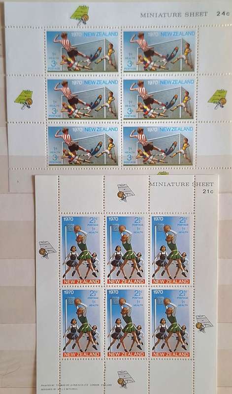 New Zealand 1970 Health Issue Set of 2 Unused Hinged Miniature Sheets