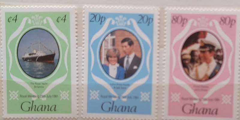 Royal Wedding 29th July 1981 Prince Charles & Lady Diana Spencer Ghana Set of 3 Mint stamps