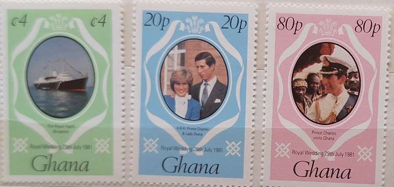 Royal Wedding 29th July 1981 Prince Charles & Lady Diana Spencer Ghana Set of 3 Mint stamps