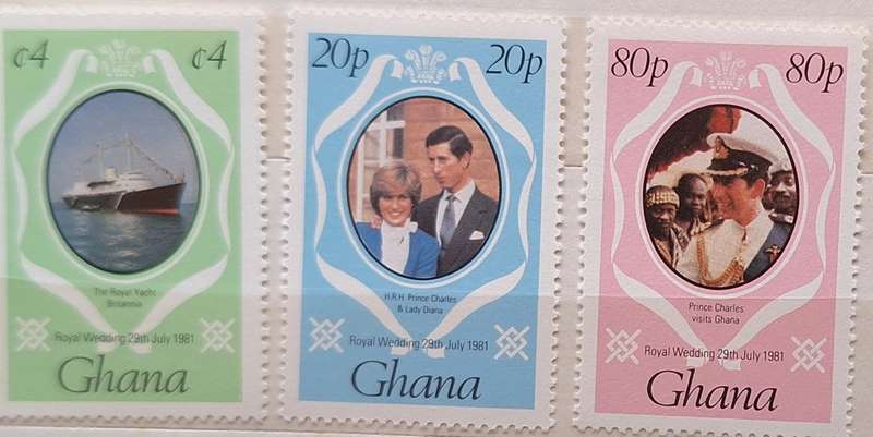 Royal Wedding 29th July 1981 Prince Charles & Lady Diana Spencer Ghana Set of 3 Mint stamps