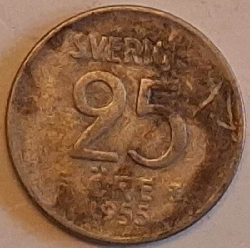Sweden 1955 Gustaf VI Adolf 25 Ore Billon