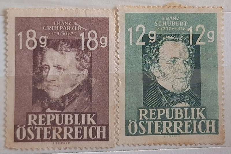 Austria 1947 Schubert, Grillparzer 2 Unused Hinged stamps