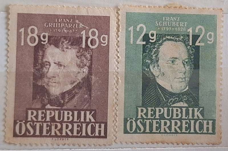 Austria 1947 Schubert, Grillparzer 2 Unused Hinged stamps