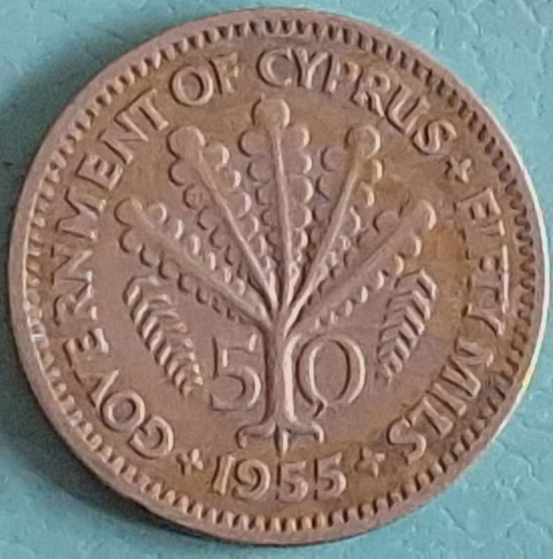 Cyprus 1955 50 mils Copper-nickel