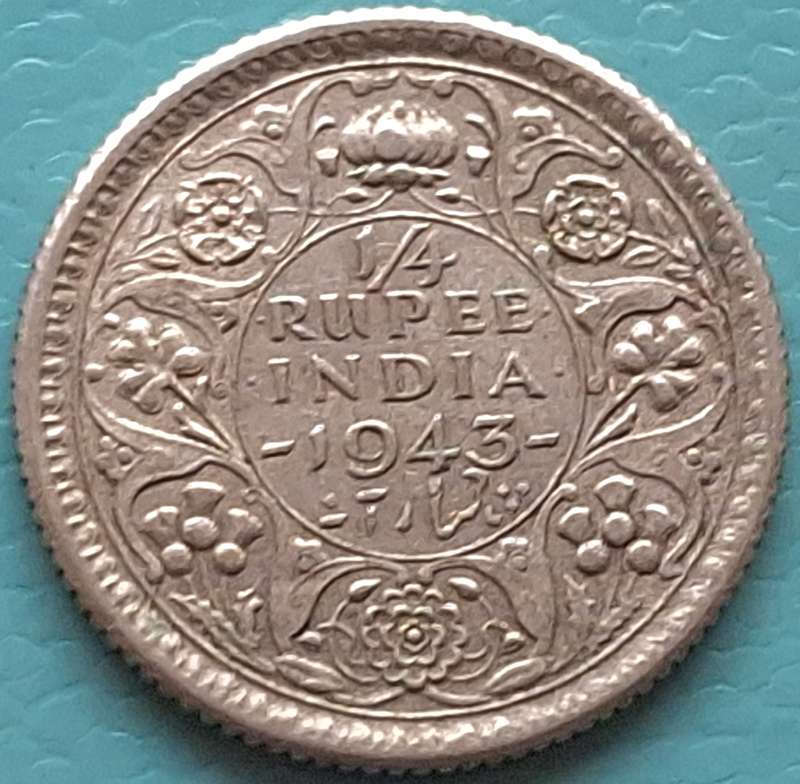India 1943 ¼ Rupee George VI Silver