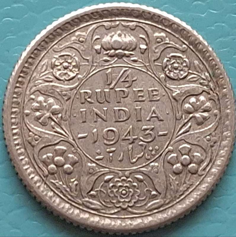 India 1943 ¼ Rupee George VI Silver
