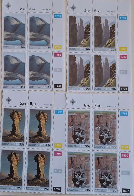 South Africa 1986 Rock Formations Set of 4 Mint control blocks