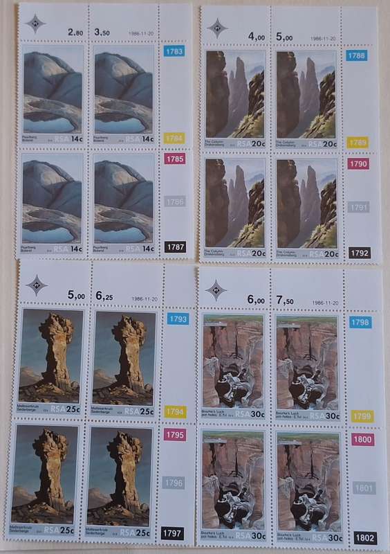 South Africa 1986 Rock Formations Set of 4 Mint control blocks