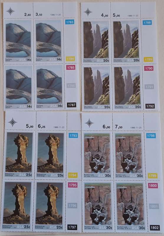 South Africa 1986 Rock Formations Set of 4 Mint control blocks