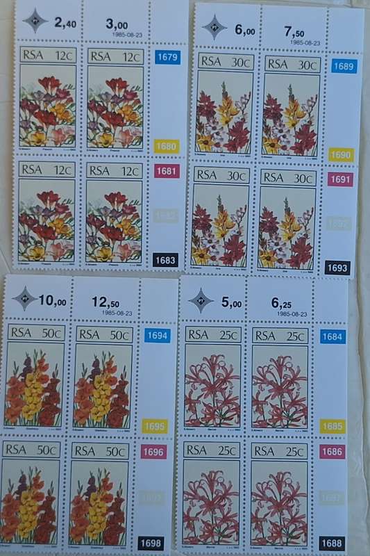 South Africa 1985 Floral Emigrants Set of 4 Mint Control Blocks