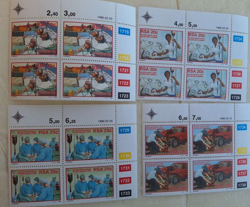 South Africa 1986 Blood Donor Campaign Set of 4 Mint control blocks