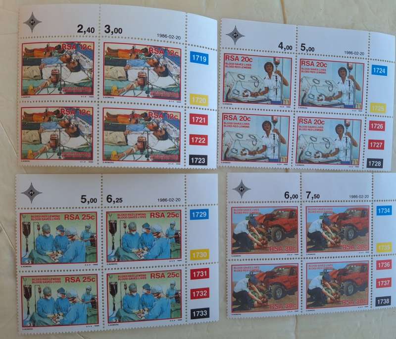 South Africa 1986 Blood Donor Campaign Set of 4 Mint control blocks
