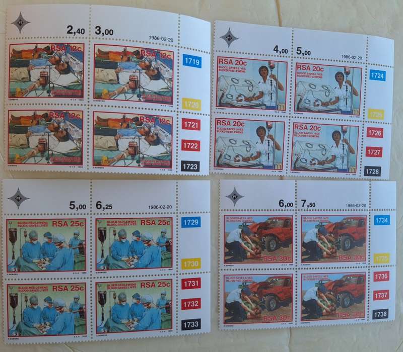 South Africa 1986 Blood Donor Campaign Set of 4 Mint control blocks