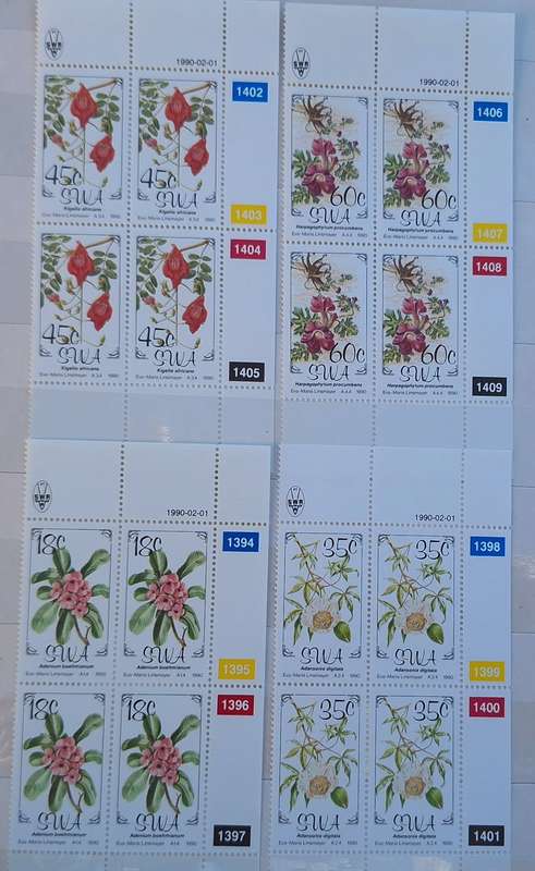 South West Africa 1990 Flora Set of 4 Mint control blocks