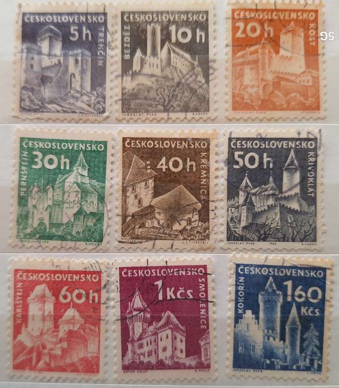 Czechoslovakia 1960 Buildings 9 Used some Hinged stamps