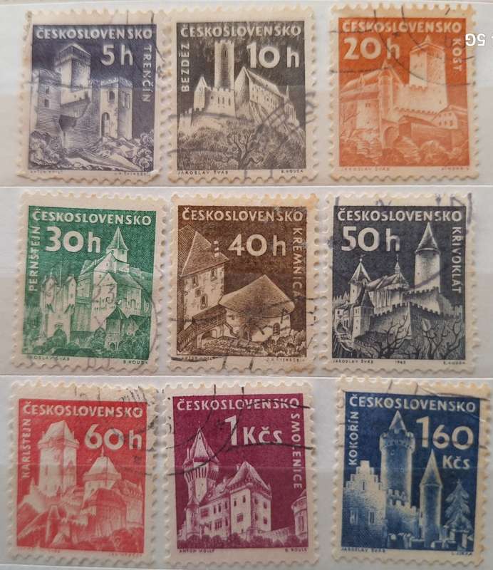 Czechoslovakia 1960 Buildings 9 Used some Hinged stamps