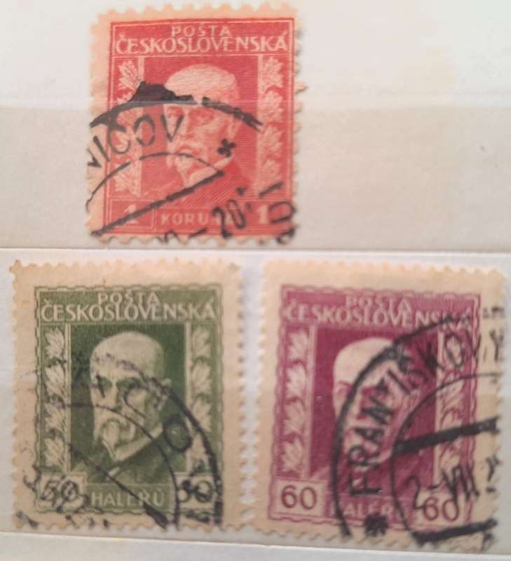 Czechoslovakia 1923-27 President Tomáš Garrigue Masaryk Definitive 3 Used Hinged stamps