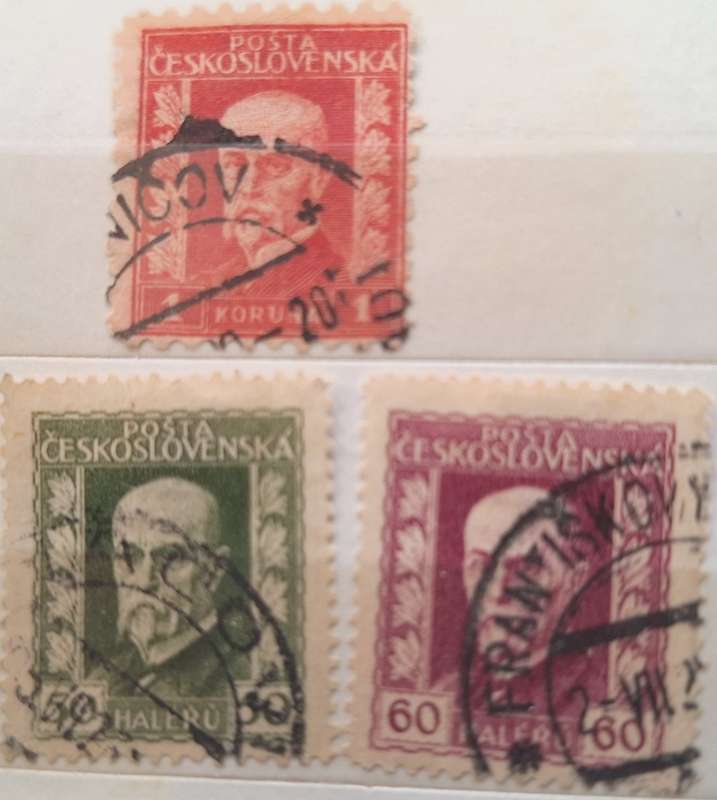 Czechoslovakia 1923-27 President Tomáš Garrigue Masaryk Definitive 3 Used Hinged stamps