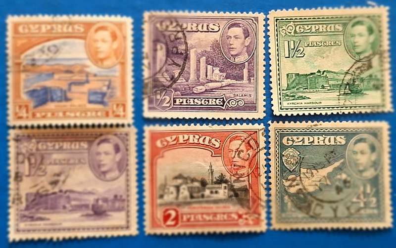 Cyprus 1938-51 George VI Pictorials 6 Used Hinged stamps