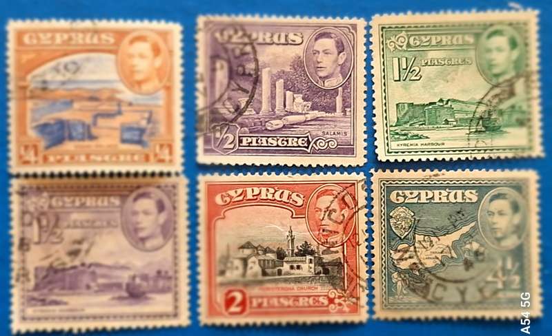 Cyprus 1938-51 George VI Pictorials 6 Used Hinged stamps