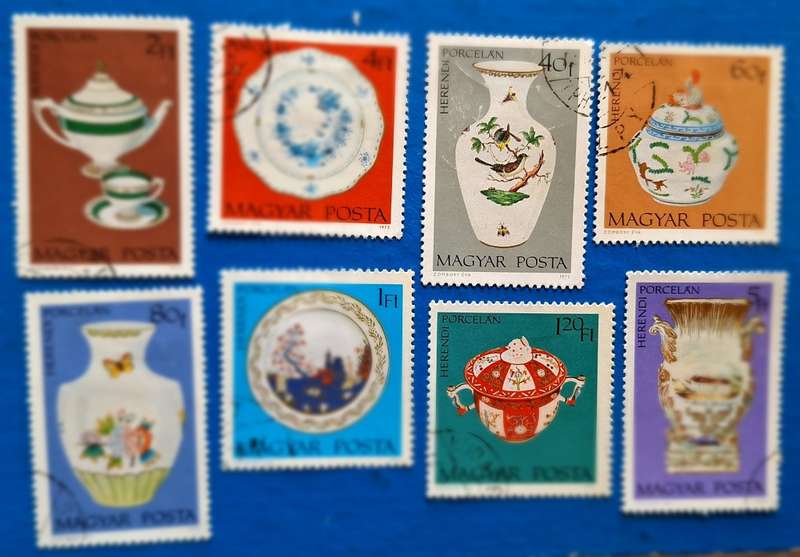 Hungary 1972 Herend Porcelain Set of 8 Cancelled Hinged stamps