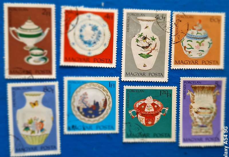 Hungary 1972 Herend Porcelain Set of 8 Cancelled Hinged stamps
