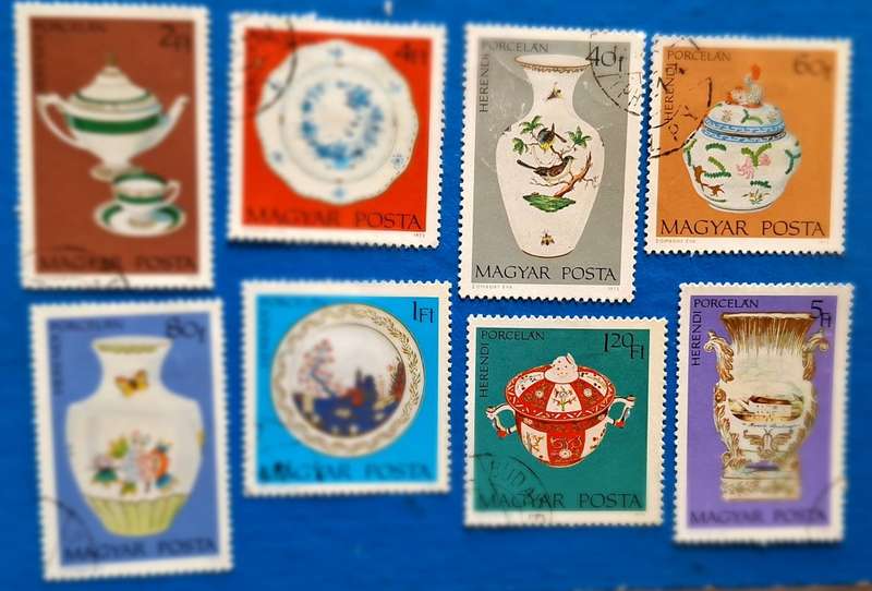 Hungary 1972 Herend Porcelain Set of 8 Cancelled Hinged stamps