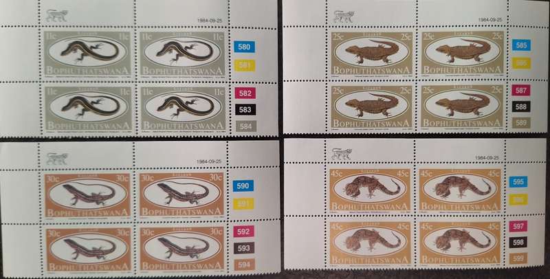 Bophuthatswana 1984 Lizards Set of 4 Mint Control Blocks