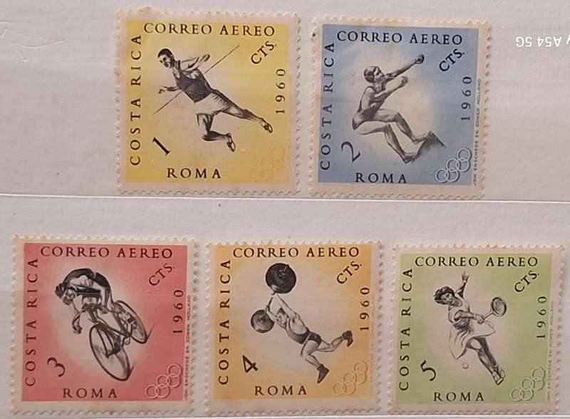 Costa Rica 1960 Rome Olympics 5 Unused Hinged stamps