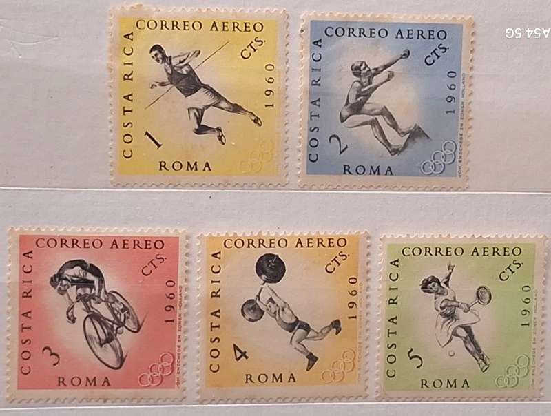 Costa Rica 1960 Rome Olympics 5 Unused Hinged stamps