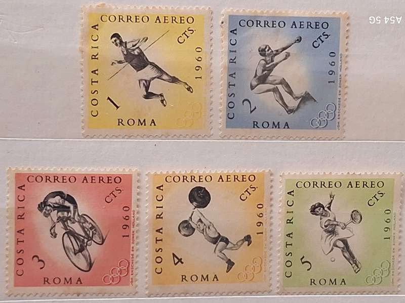 Costa Rica 1960 Rome Olympics 5 Unused Hinged stamps