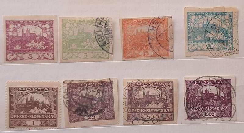 Czechoslovakia 1919/20 Pictorial Def 7 used Imperforate hinged stamps (Plus 1)