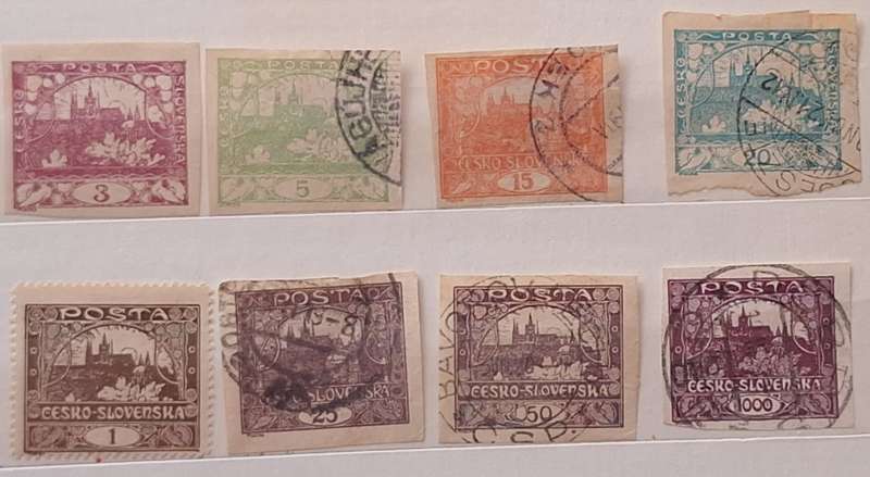 Czechoslovakia 1919/20 Pictorial Def 7 used Imperforate hinged stamps (Plus 1)