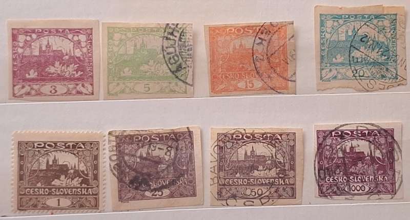 Czechoslovakia 1919/20 Pictorial Def 7 used Imperforate hinged stamps (Plus 1)