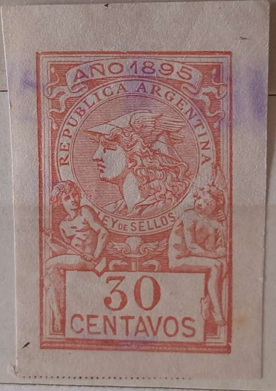 Argentina 1895 Mercury Fiscal/Revenue 1 Used Imperforate stamp