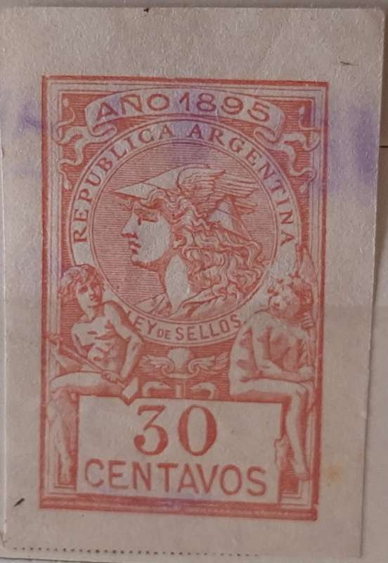 Argentina 1895 Mercury Fiscal/Revenue 1 Used Imperforate stamp