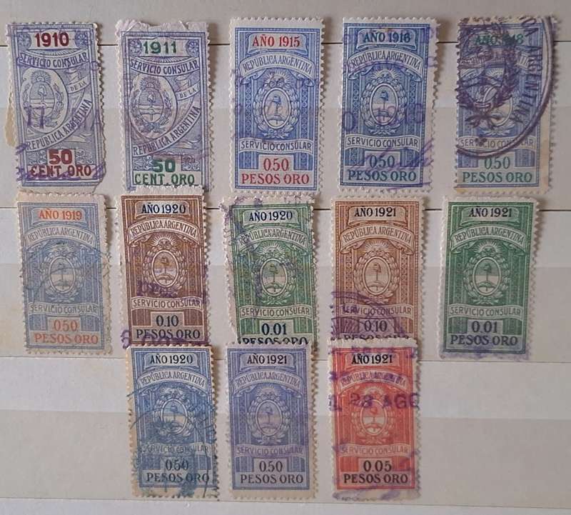 Argentina 1910-1921 Consular Service 13 Used stamps individually dated