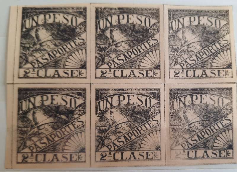 Argentina Undated Un Peso Block of 6 Unused Passport Labels