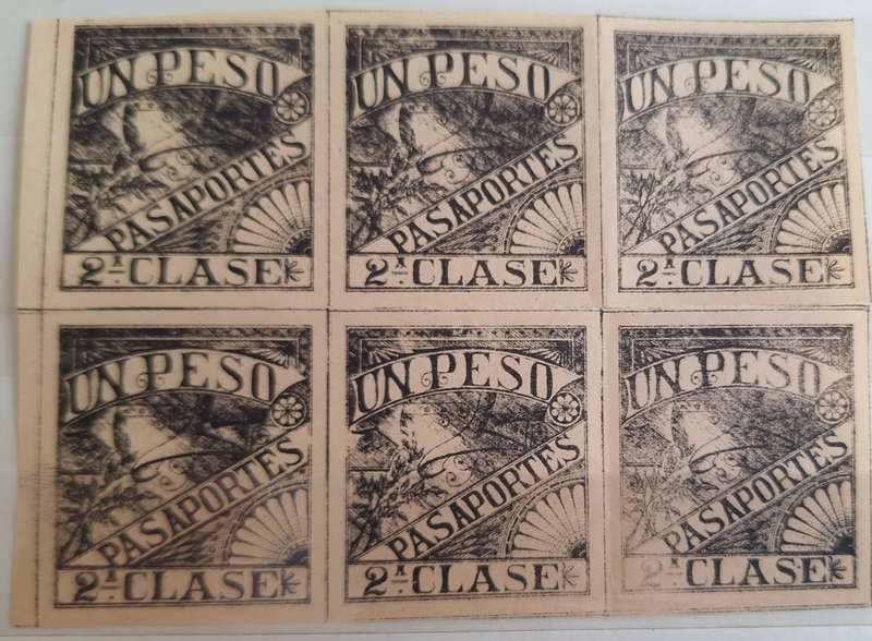 Argentina Undated Un Peso Block of 6 Unused Passport Labels