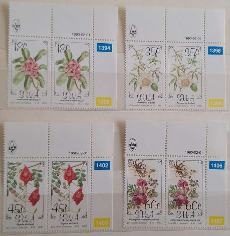 South West Africa 1990 Flora Set of 4 Mint stamps in pairs