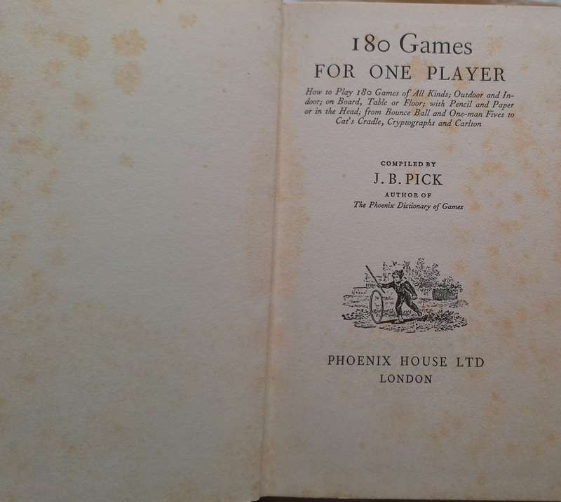 180 Games for One Player by J B Pick Hardcover