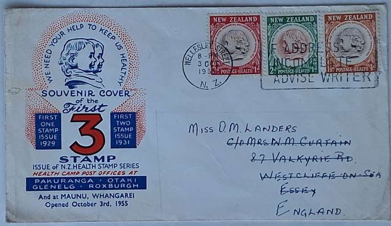 New Zealand 1955 Souvenir Cover of the First 3 NZ Health Stamp Series