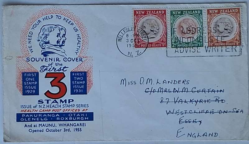 New Zealand 1955 Souvenir Cover of the First 3 NZ Health Stamp Series