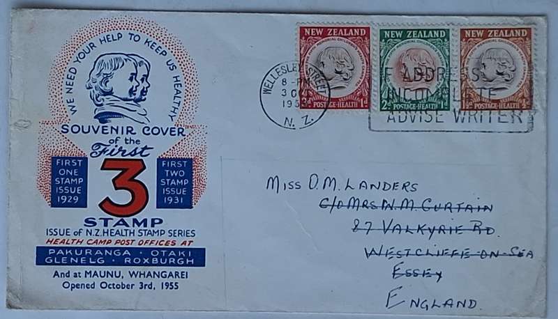 New Zealand 1955 Souvenir Cover of the First 3 NZ Health Stamp Series
