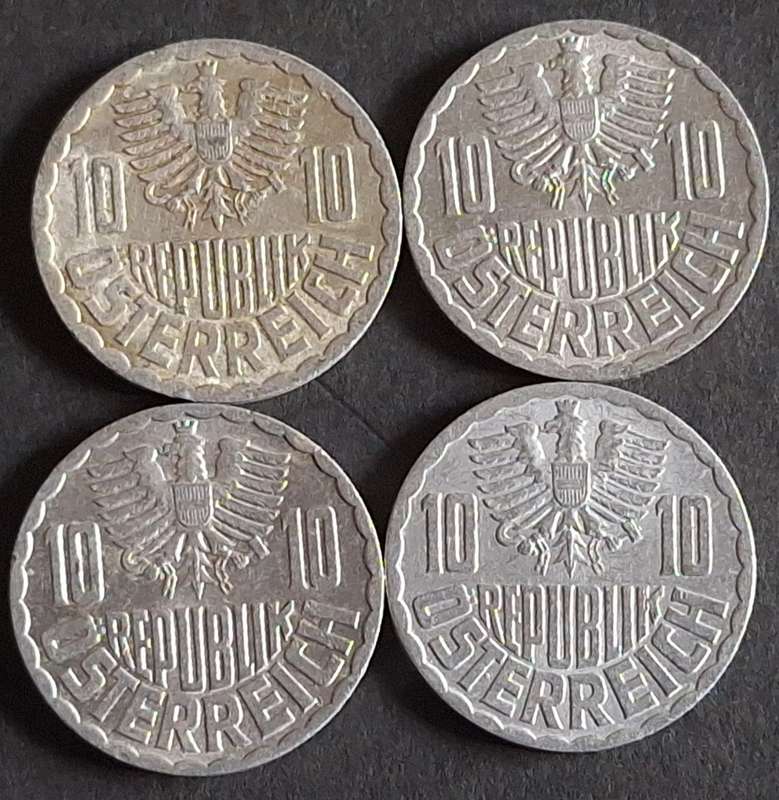 Austria 1971, 72, 74 and 95 4x10 Groschen Aluminum