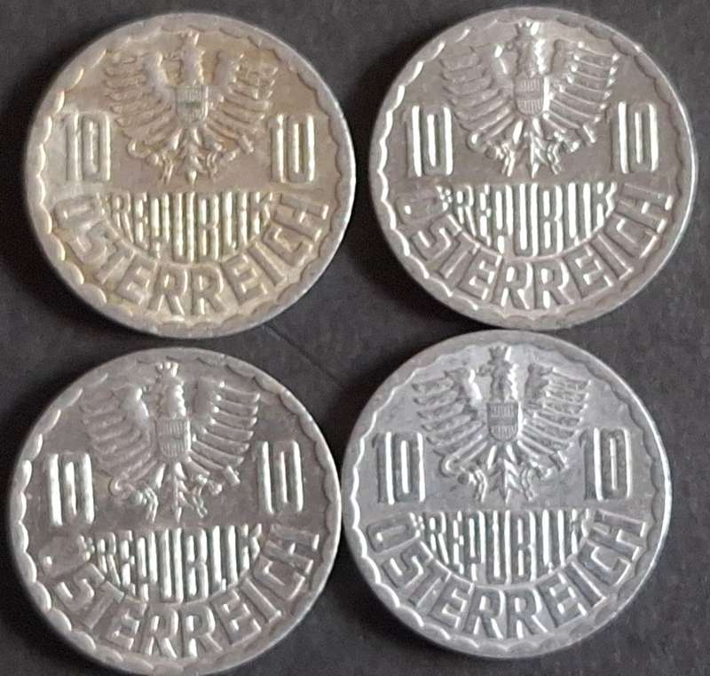 Austria 1971, 72, 74 and 95 4x10 Groschen Aluminum