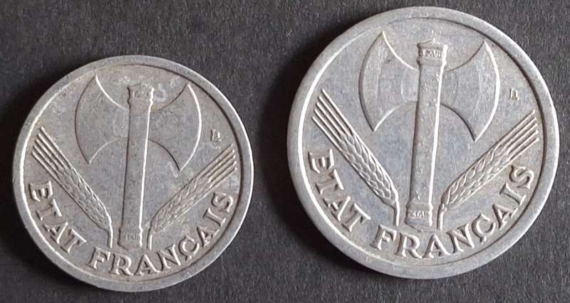 France 1942 1 Franc Aluminium-magnesium and 1943 2 Francs Aluminium-magnesium